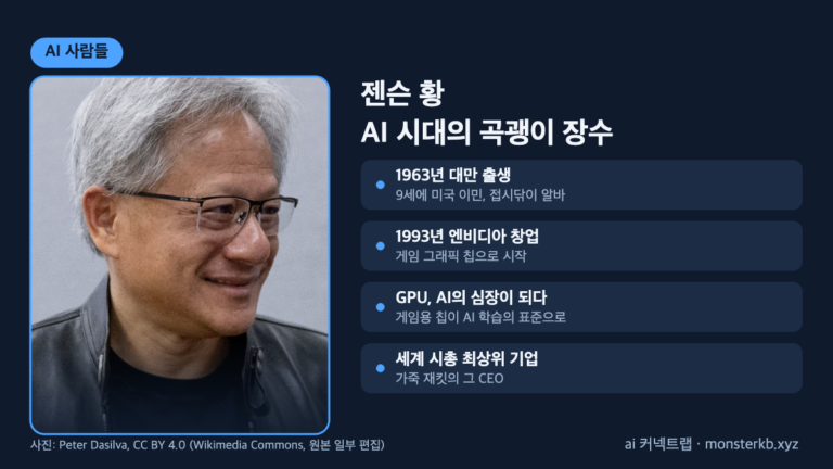 젠슨 황 프로필 인포그래픽 - 엔비디아 CEO 주요 이력
